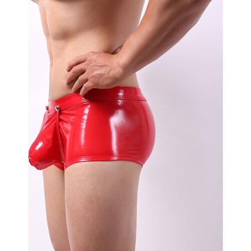 Panties sexy Sissy PU Faux Leather Panties Wetlook Boxer Short Homme Open Penis Pouch Fetish Cock Ring Porn Lingerie Gay Boxer