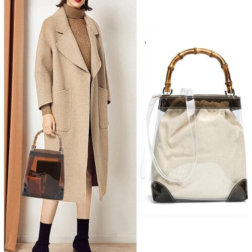 HISUELY 2 pcs PVC Transparent Bag For Women 2021 Handbag With Bamboo Handle Summer Clear Crossbody Bags Ladies Straw Beach Bags