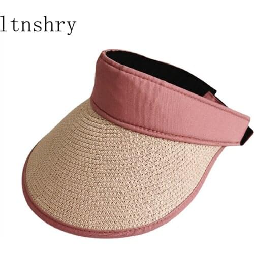 2021 NEW Panama Visor Women Straw Hat Empty Top Womens Summer Sun Hat Protection Outdoor Anti-UV Sports Fishing Beach Chapeau