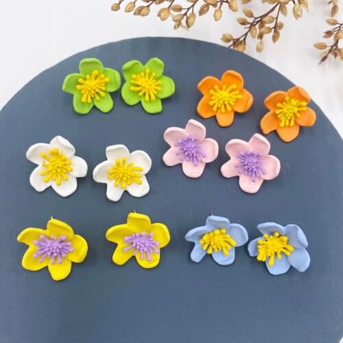 2020 Summer New Candy Color Flower Pendients Earrings for Women Korean Cute Colorful Floral Stud Earrings Statement Jewelry