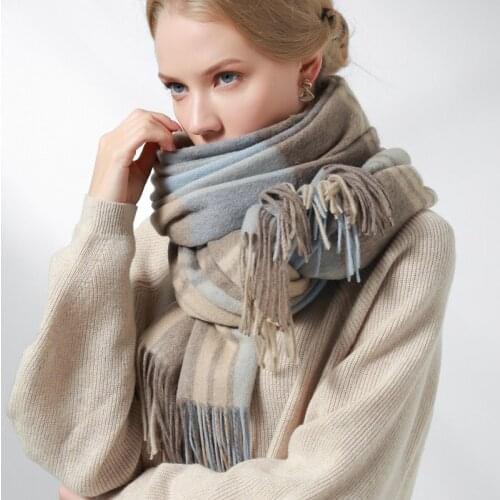 Women 100% Lamb Wool Scarf Winter Brand 2021 Thicken Warm Shawls and Wraps Plaid Echarpe Pashmina Blanket Wool Scarves Foulard