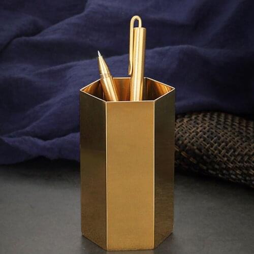 Gold Flower Vase Pen Holder Desktop Storage Container for Home Office - Hexagon