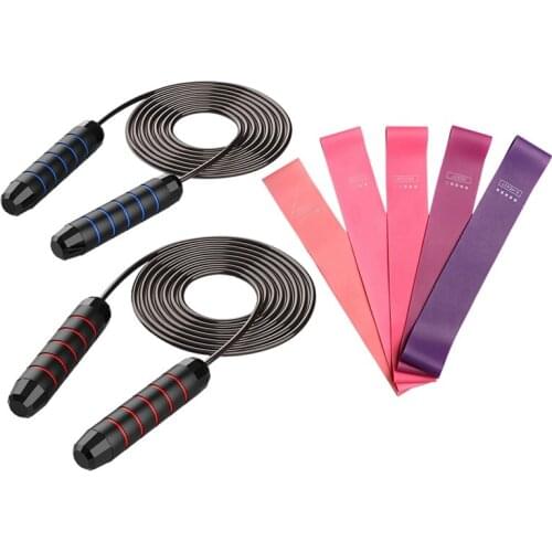 2Pack Jump Rope with 5Pcs Resistance Bands Adjustable Workout Bands for Home Fitness Body Strength Training