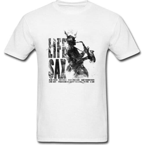 2018 Art Design Life Sax Men White T-shirt Water Ink Painting Short Sleeve Male Cotton Team Tops & Tees For Music Lover