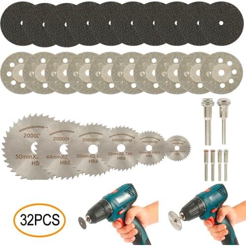 32pcs Diamond Cutting Wheels Accessories Diamond Grinding Wheel Saw Circular Cutting Disc Rotary Tool Diamond Discs for Dremel