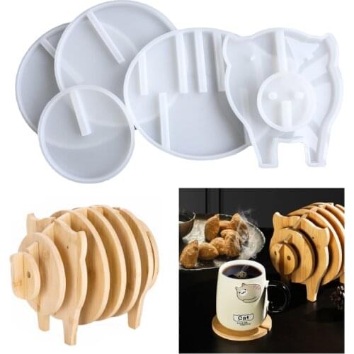 6 Pcs Piggy Coaster Epoxy Resin Mold Cute Pig Cup Mat Mug Pad Silicone Mould DIY Crafts Ornaments Home Decorations Casting