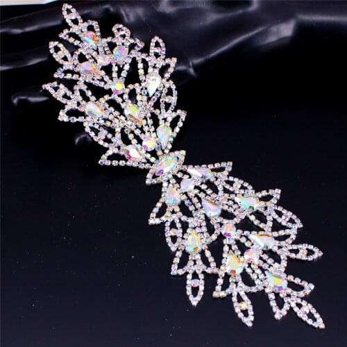 Handmade beaded applique iron on sew on for wedding dresses Crystal AB Sew On Rhinestones Applique