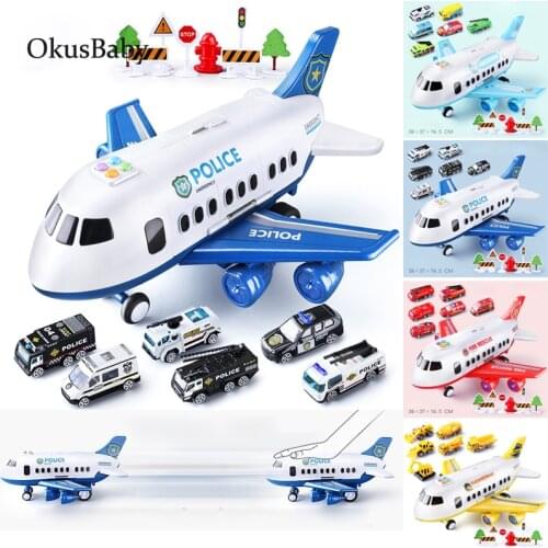 Large Size Music Simulation Track Inertia Childrens Toy Aircraft Storage Passenger Plane Police Fire Rescue Music Toy Car