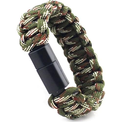 Survival Bracelet Lightning Cable Data Charging Cord, Durable Braided Leather Charging Wrist Cuff USB for iPhone iPad