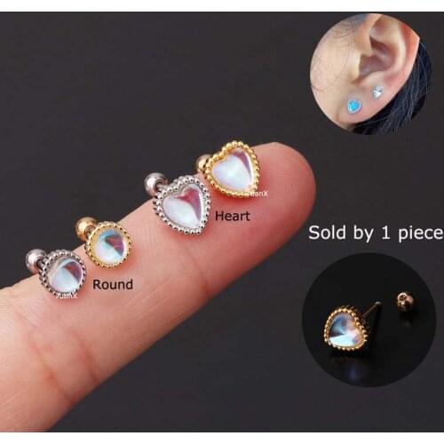 1 Piece Round Heart Shape Upper Lobe Helix Tragus Earrings Rook Piercing 20Gauge
