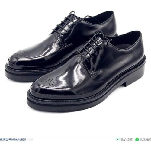 High top formal shoes for men lace up derby shoes genuine leather carved black wedding men shoes