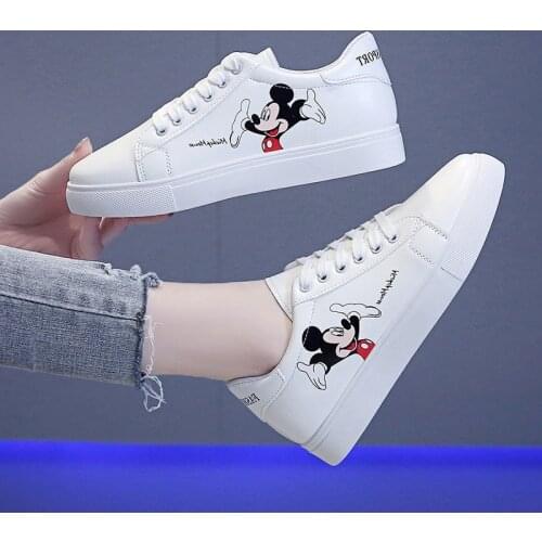 Childrens 2021 Disney - Small Flat Sneakers for Women, Solid Color White Sneakers, Mickey mouse Cartoon Womens sports shoes