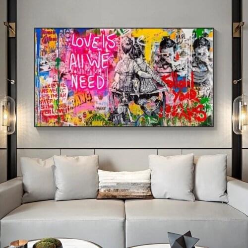 Graffiti Art Love Is All We Need Canvas Painting Banksy Posters and Prints Street Wall Art Picture for Living Room Home Decor
