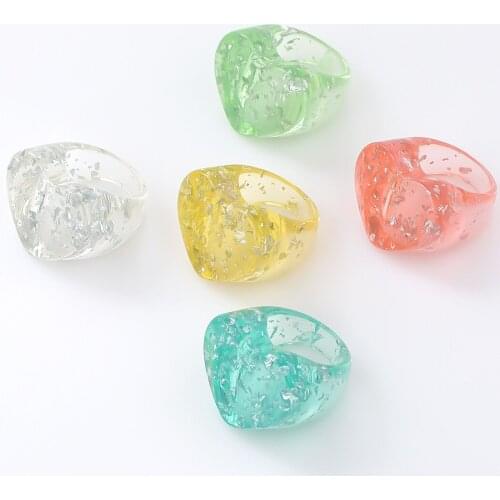 Heart Resin Plastic Rings Chunky Retro Resin Acrylic Cute Colorful Candy Ring Transparent Handmade Trendy Ring Jewelry