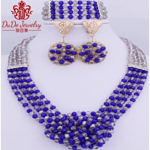 2018 Royal Blue Jewelry Set Brand Fashion Accessories Necklace Set African Nigerian Beads Jewelry Set For Women Sexy jewellery