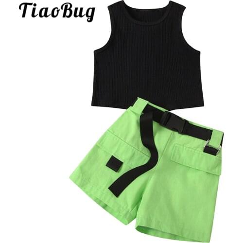 TiaoBug Hip Hop Clothes Kids Dance Costumes Summer Fashion Green Sleeveless Suit Jazz Street Wear Childrens Day Hip Hop Costume