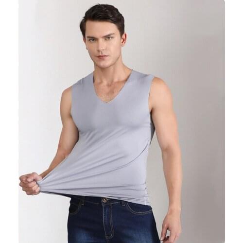 Spring Summer New Mens Top Tanks Thin Seamless Wide-Shoulder V-Neck Ice Silk Vest Sports Fitness Running Quick-Drying Clothes