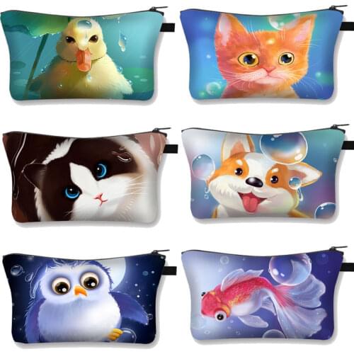 Cute animals Cosmetic Organizer Bag Makeup Bag Printing Cat / Dog /Goldfish Cosmetic Bag Fashion Women Multifunction Beauty Bag