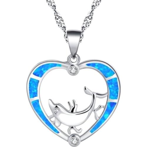 Fashion Silver Color Blue Opal Heart Crystal Pendant Necklace Women Female Dolphin Animal Wedding Ocean Beach Boho Jewelry Gift