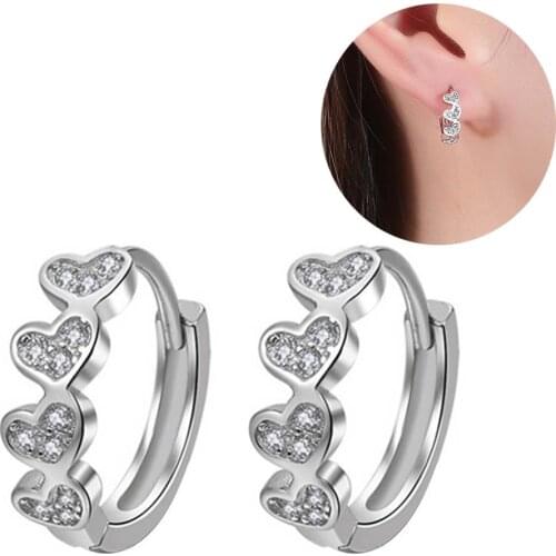 Fashion Women Cubic Zirconia Inlaid Heart Huggie Earrings Wedding Jewelry Gift