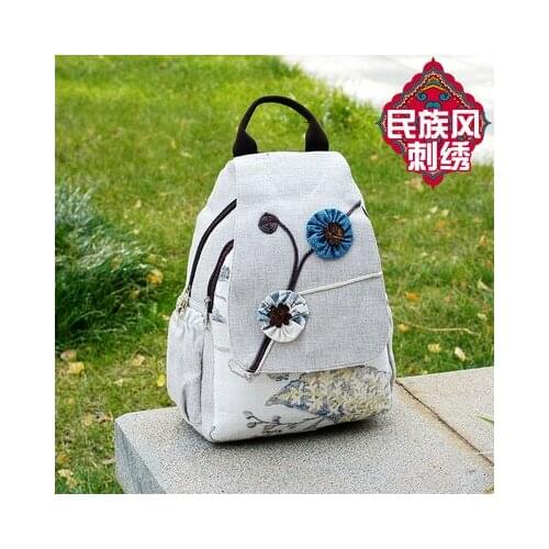 Fashion national string appliques women shopping backpacks!Nice prints lady Zipper&hasp backrack All-match canvas Cover backruck