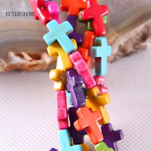 Fashion Natural Stone 12x16MM Red Pink Yellow Purple Green White Blue Howlite Cross Loose Beads String 15.5inches P472