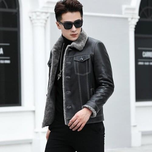 High Quality New Men Genuine Leather Coat Sheepskin Mens Short Leather Winter Jackets Mens Shearling Jacket Free Shipping