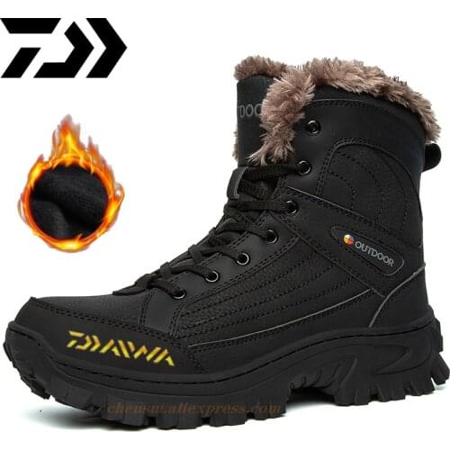 DAIWA New Men Winter Action Leather Shoes Climbing & Fishing Shoes Men Outdoor Shoes Man High Top Winter Boots Plush Comfy