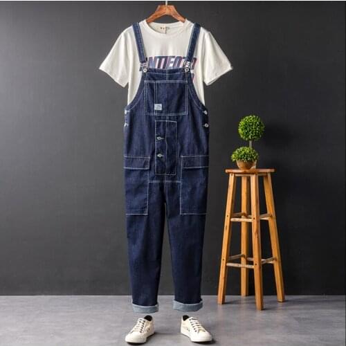 S-4xl Japanese Tooling Jumpsuit Men Korean Version Of The Big Pocket Jeans Youth Lovers Overalls Hip Hop Loose Denim Bib Pants