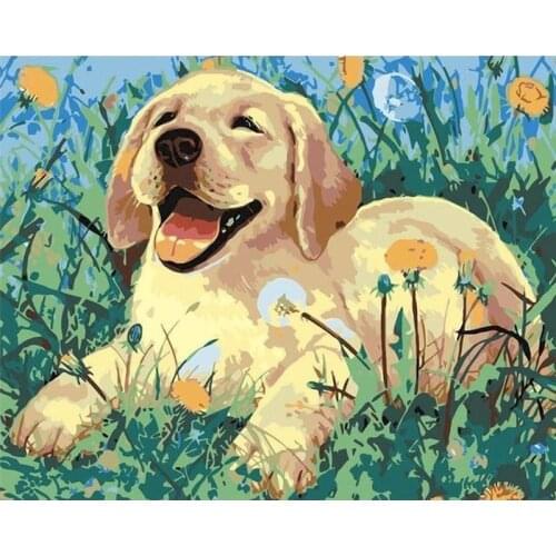 Gatyztory 60×75cm Frame Dog DIY Painting By Numbers Animal Canvas Drawing Handpainted Kits Acrylic Paints Wall Decor Unique Gift
