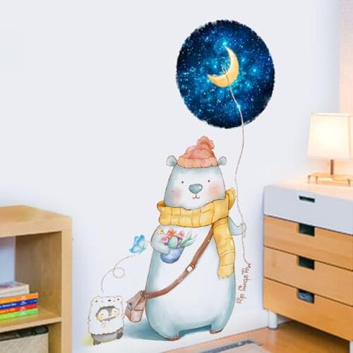 Cartoon Animal Wall Stickers Boy Girl Kids Rooms Decor Aesthetic Bedroom Vinyl Decortaions Nursery Door Sticker Wallpaper