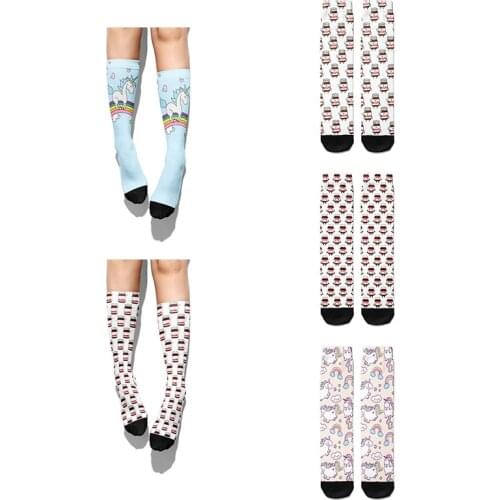 New Women Autumn Winter Warm Unicorn Socks Cartoon Medicine Bottle Cute Polyester Full Print Street Sports Casual Girl Leg Socks