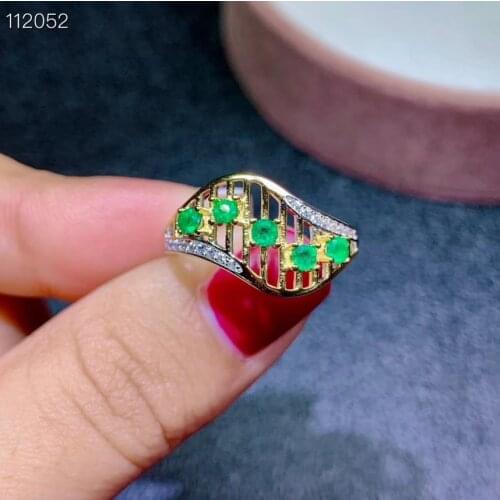 New design womens natural emerald ring. 925 sterling silver. Precision manufacturing. Music style