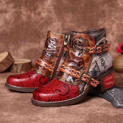 Autumn And Winter Boots Snake Print Color Matching Ethnic Style Womens PU Leather Boots Martin Boots Womens Mid-heel New
