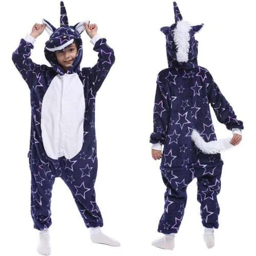 Kids Pajamas Suit Flannel Cartoon Sleepwear Rainbow Unicorn Nightwear Children Winter Hooded Pyjamas Baby Boys Girls Pajama Sets