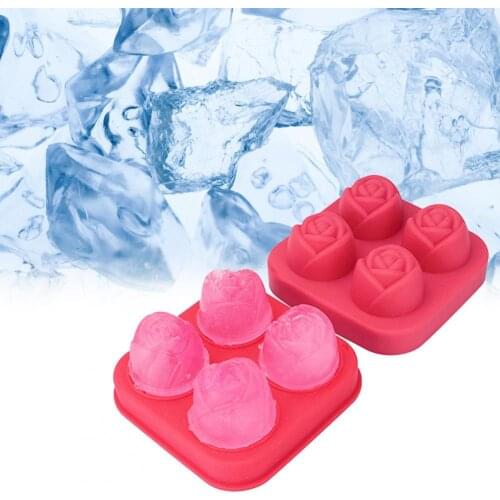 Ice Cube Tray Stackable Leak-proof Rose Shape 4-Cavity Silicone Ice Cube Tray for Drink Creative Practical Home Kitchen Gadgets