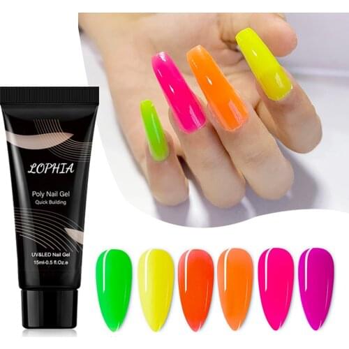 LOPHIA Poly Nail Gel 15ml Neon Color Acrylic Gel Fast Building Gel for Nails Extension Finger Nail Manicure Base Top Coat Needed