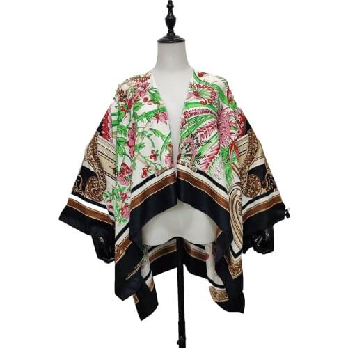 Kuwait 2021 New Elegant Bohemian Sexy Lady Summer Beach Holiday Silk Shawls Free Size SILK Short KIMONO Robe For Women