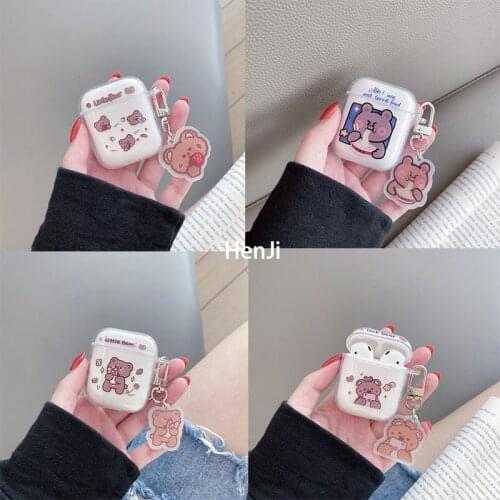 For AirPod 1 2 Case Bear Rabbit Transparent Clear Cute Cartoon Soft Silicone Cases for Apple Airpods Pro Cover Funda Keychain
