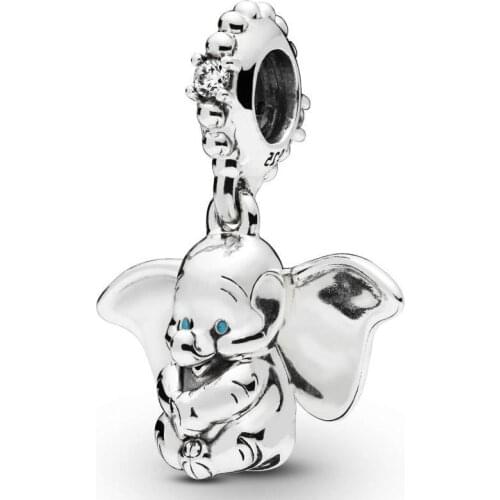 QANDOCCI Real 925 Sterling Silver Dumbo Elephant Balloon Dangle Charm Enamel Fit Original Pandora European Bead Charms Bracelet