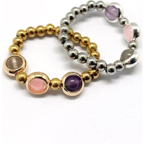 Vintage Couple Rings Gold Silver Color Beads Rings for Women Natural Stone Wedding Party Rings Stretchy Wholesale Lots Bulk