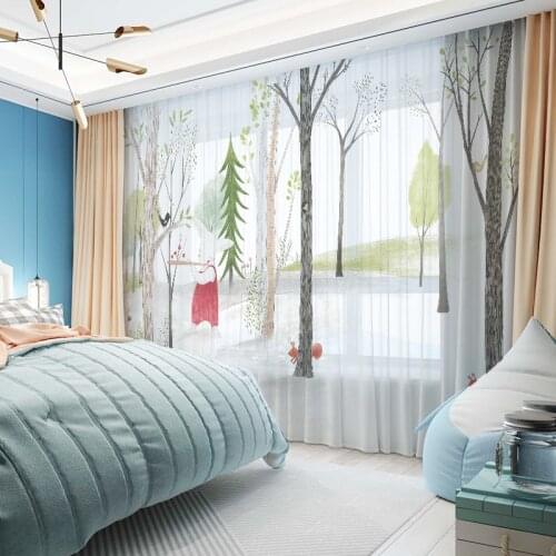 Cartoon Tree House Printed Curtains Rabbit Animal Design 3D Tulles Yarn Voiles Curtains for girls boys Children Kids Bedroom