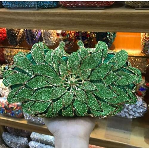 Female Flower Women green/gold/silver Crystal diamond Evening bag Clutch Bags Wedding Cocktail Party Bridal clutches bags purse