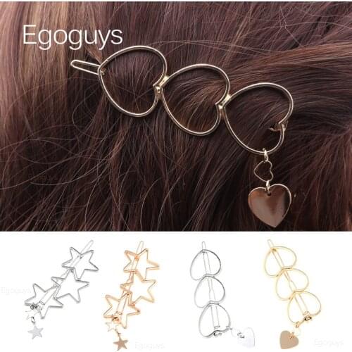 Geometric Alloy Metal Loving Heart Star Barrettes Women Hair Clips Girl Fashion Hairpins Hair Pin Accessories Clamp Styling Tool