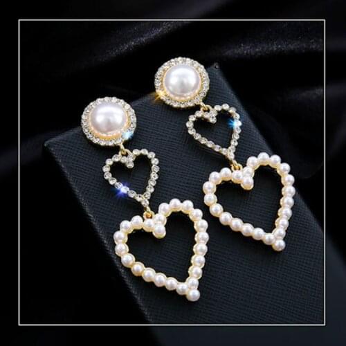 Fashion Gold Color Heart Pearl Earrings For Women Statement Temperament Dangle Earrings Jewelry Wedding Gift Pendientes