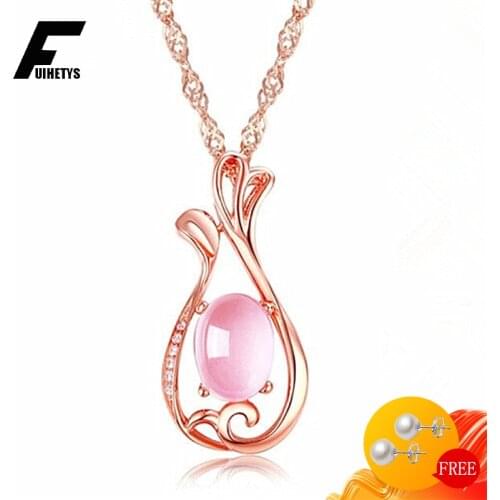 925 Silver Jewelry Necklace Rose Quartz Zircon Gemstone Flower Shape Rose Gold Pendant for Women Wedding Engagement Accessories