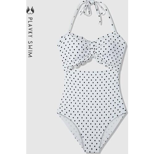 White Black Dot One Piece Swimsuit Women Sexy Bandea Cut Out Scalloped Swimwear Swim Beach Wear Bathing Suit 2021 Monokini