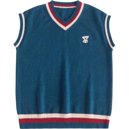 Korean Fashion 2020 Japan School Cute Girl Uniform Vest V-neck Sweater Navy Blue Loose Casual Fashion Vintage Womens New Tops