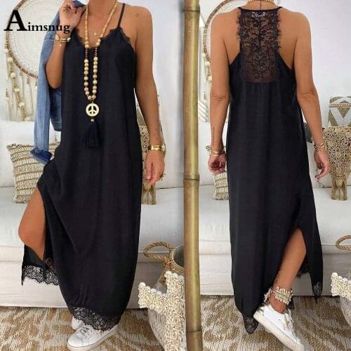 2021 Spaghetti Strap Women V-neck Elegant Long Dress patchwork Lace Party Dresses Sleeveless Plus size Ladies High Split Dress