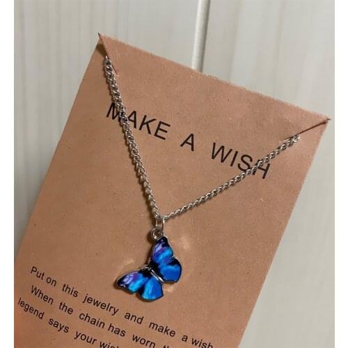 Fashion New Purple Blue Butterfly Pendant Necklace For Women Vintage Simple Pendant Dangle Clavicle Chain Jewelry